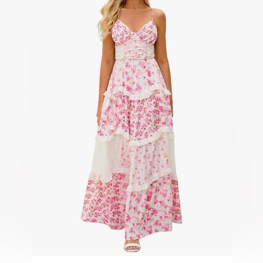 Floral patchwork Pink Maxi Dress